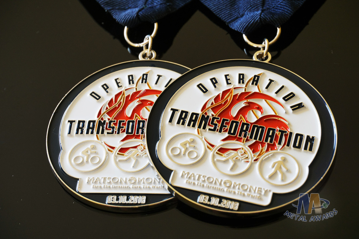 Riding Running Walking Sports Trophies And Medals Casting Mold And Navy Blue Ribbon