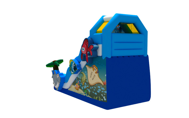 Ocean Theme Shark Inflatable Slide Inflatable Climbing Wall And Slide For Kids