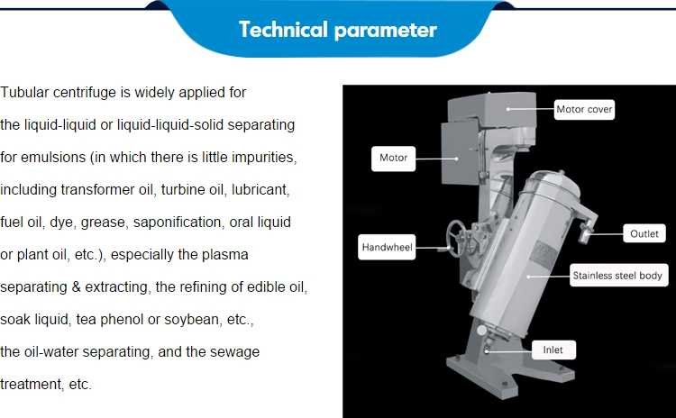 Customized tubular transformer fuel oil for blood plasma and cell decanter centrifuge separate