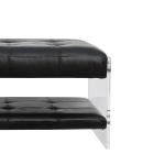 Antique Ottoman Footstool L101cm Black Leather Bench With Acrylic Legs