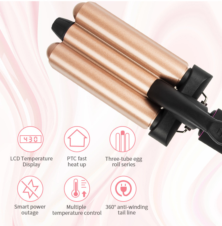 Portable DIY Hair Curling Iron 3 Barrel Wand 210C Temperature