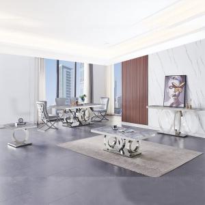 Quality 20 - 40mm Marble Stone Gold Stainless Steel Furniture 10 Seater Dining Table Sets wholesale