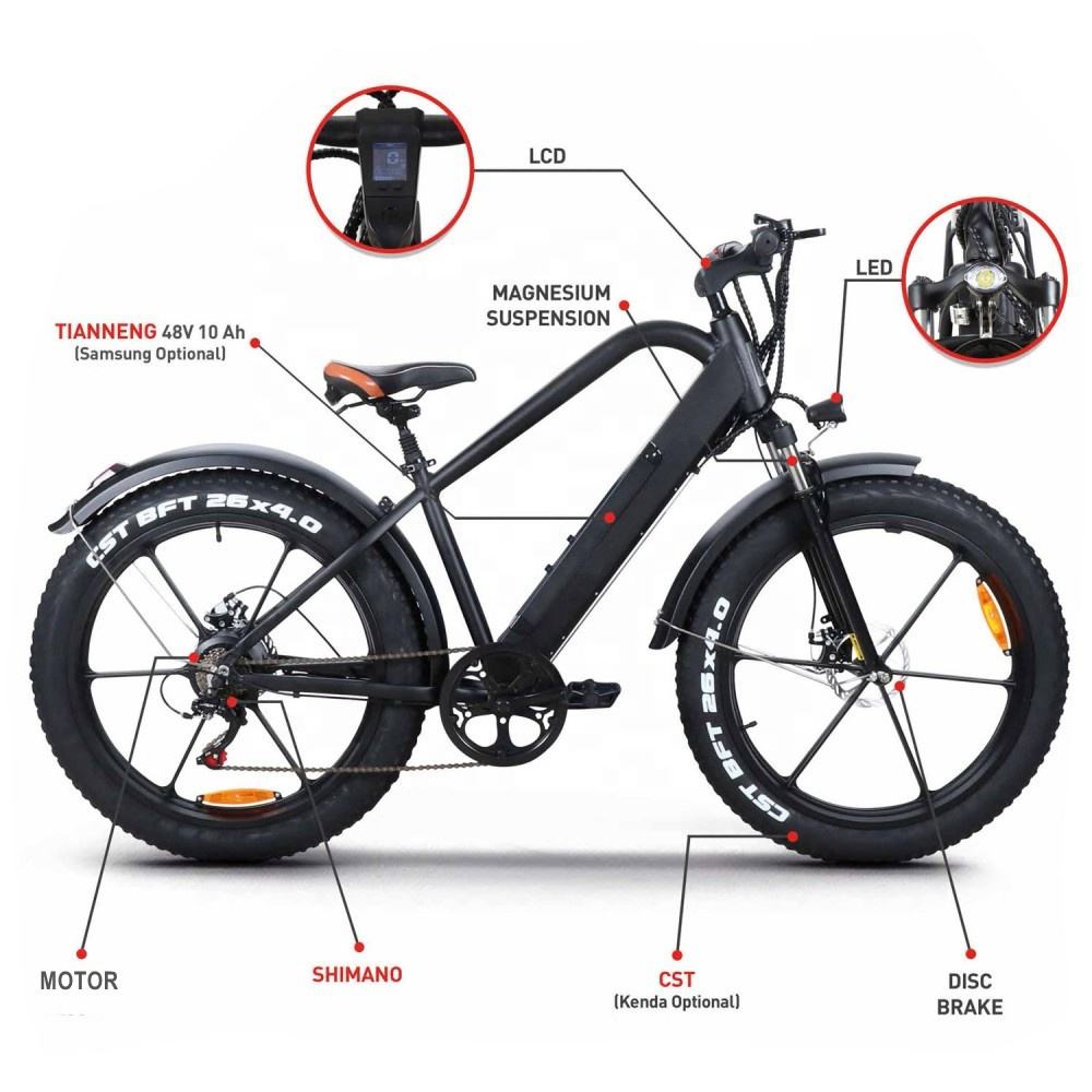 48V 350W Electric Bicycle 48V 10Ah Electric Bike 26*4.0 All-in-one Wheel Fat Tire Ebike Electric Mountain Bike