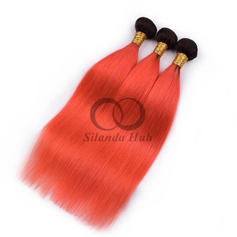 #T1B/Orange Red Straight Remy Human Hair Bundles Sew In Weave Bundles Brazilian Bundle Deals