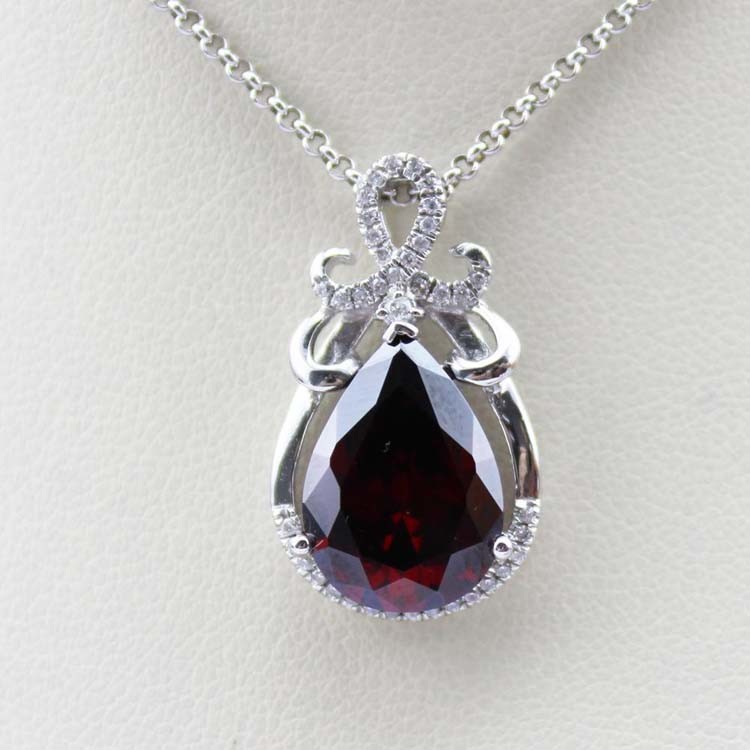Fashion Silver Jewelry Pear-Shaped Garnet Cubic Zircon Pendant(PSJ0405)