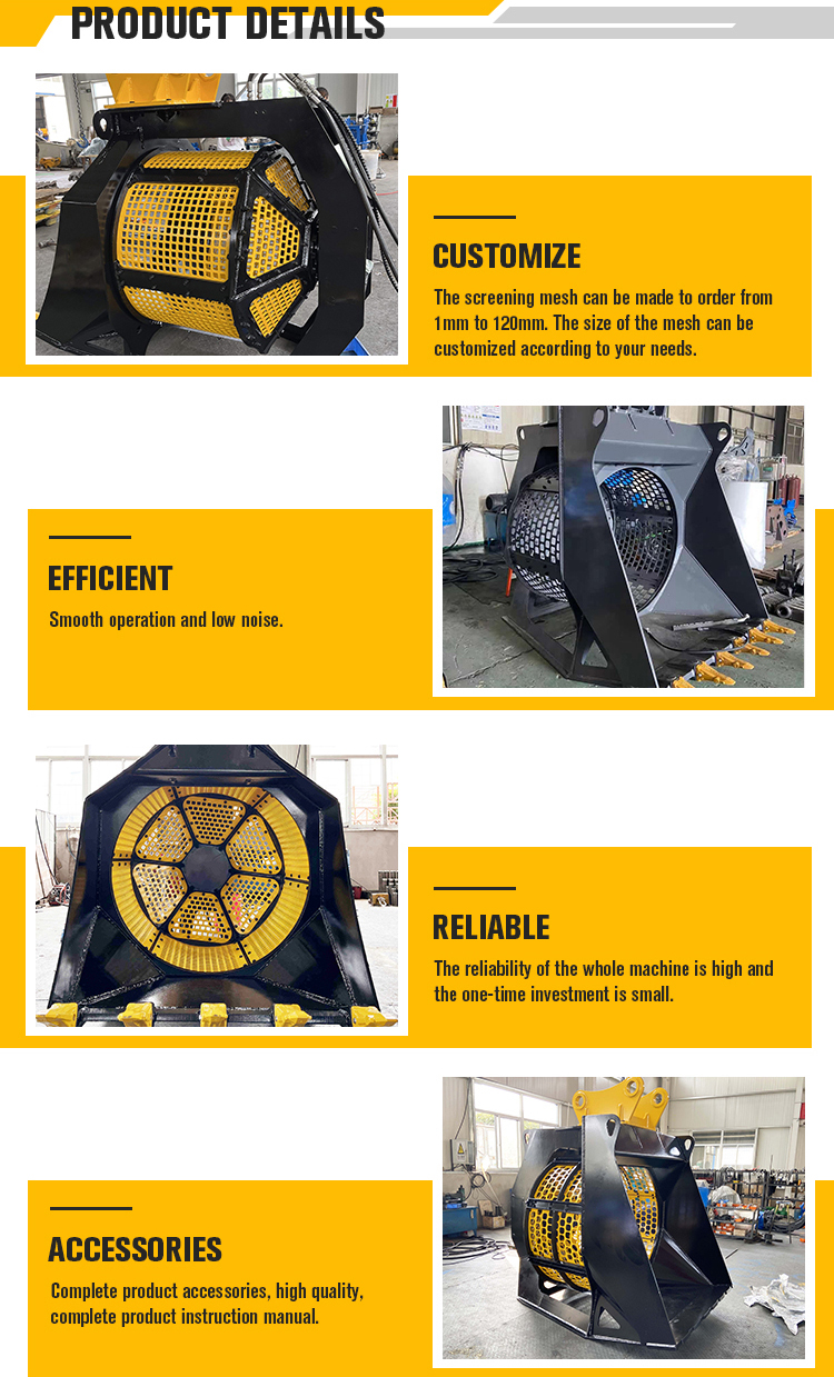 0.46 - 1.2 M3 Capacity Excavator Sieve Bucket Hydraulic Rotating Screen Bucket
