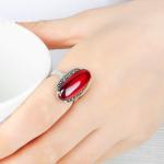 Thai Sterling Silver Oval Created Garnet Marcasite Ring (R121402)