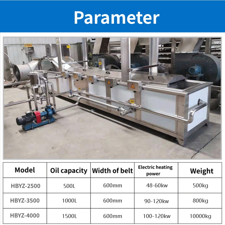 500L Capacity Stainless Steel Belt Conveyor Automatic Continuous Fryer for Meat Snacks