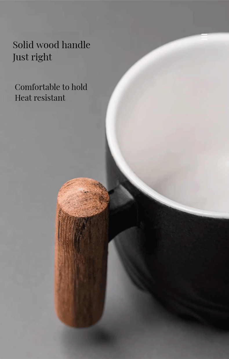 Drinkware Type Cups Saucers Japanese Delicate Ceramic Small Cup Set with Wooden Handle 500ml Capacity