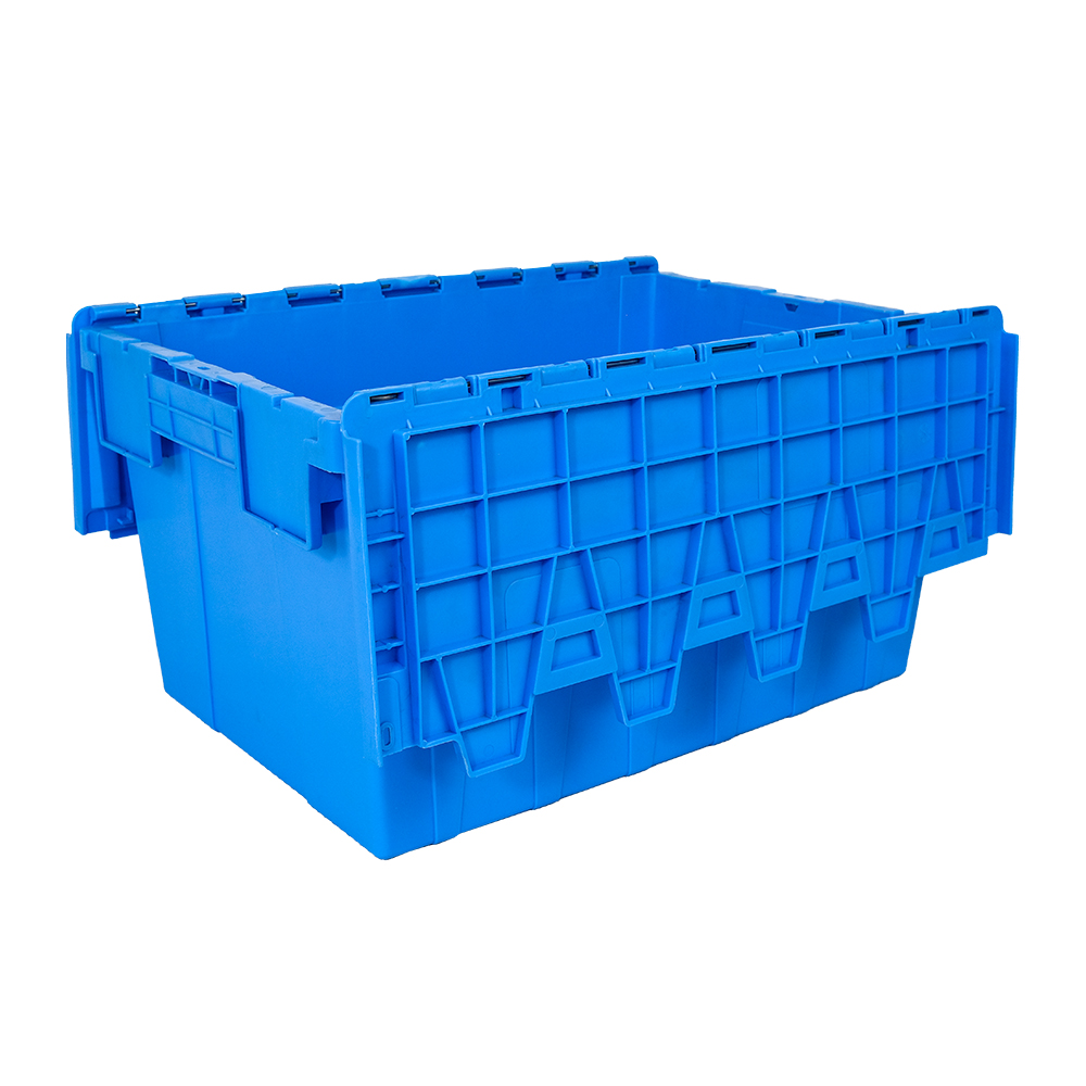 Acceptable OEM ODM Industrial Plastic Moving Tote with Hinged Lid and Attached Container