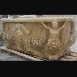 Quality Hotel Deocration Beige travertine bathtub with figure statue carving for bathroom,china sculpture supplier wholesale