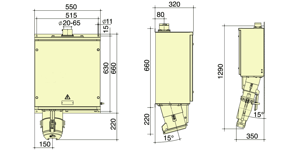 PowerSyntax 4P 630 Amp 400V IP67 Heavy Duty High Current Built-in Terminal Wall Mounted Receptacle Part No. 75150