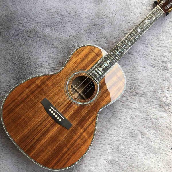 39 Inch OOO KOA Wood Acoustic Guitar Ebony Fingerboard Abalone Inlay With Pickup
