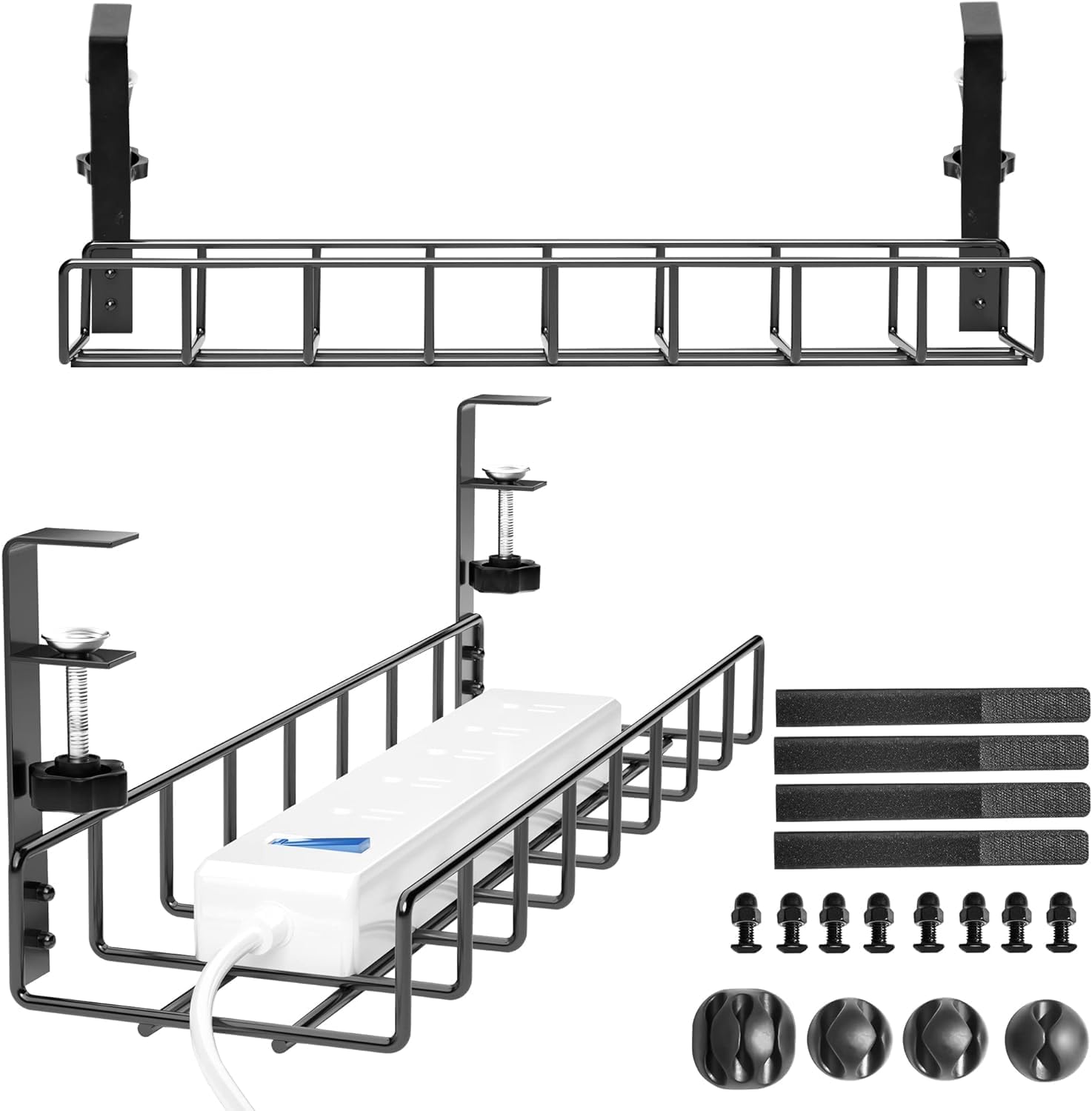 Black Powder Coating Under Desk Cable Tray Sample Time 5-7 Days No Drill with Clamp