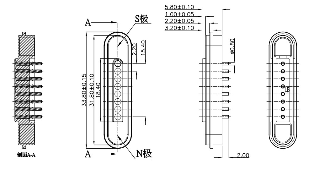 12V 8 Pin Magnetic Connector 3A Magnetic Pogo Pin Connector Customized Adapter Type