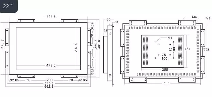 920x1080 IPS 21.5'' Open Frame Touch Monitor Full Metal Shell
