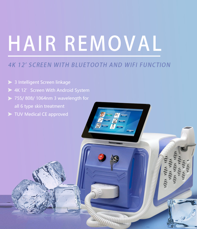 800W Diode Laser Hair Removal Machine 755nm 1064nm 808nm Trio Laser Machine