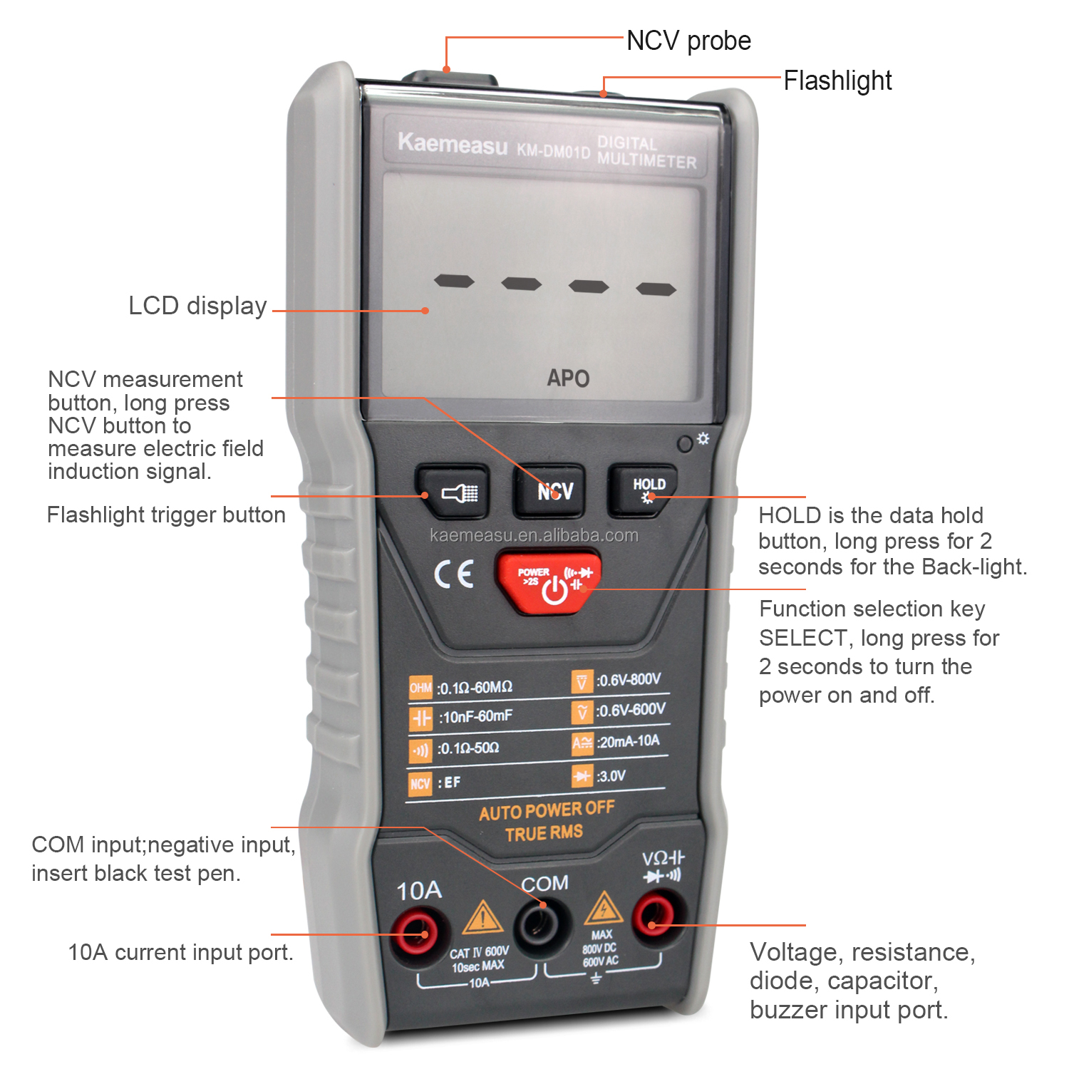 Auto-ranging Digital Voltmeter Mini Portable 3 5/6-digit DC/AC True-rms NCV Smart Multimeters