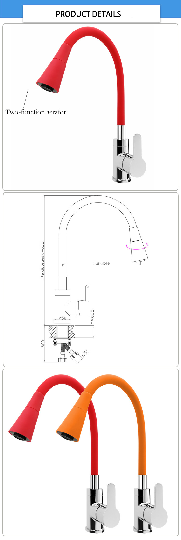 Two Function Sprayer OEM Brass Flexible Kitchen Faucet