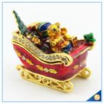 Enamel Craft Cute Bear Trinket Box Crystal Boat Shape Jewelry Box For Festival