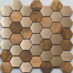 Quality Metallic Copper Mosaic Tile Backsplash , Hexagon Stainless Steel Subway Tile wholesale