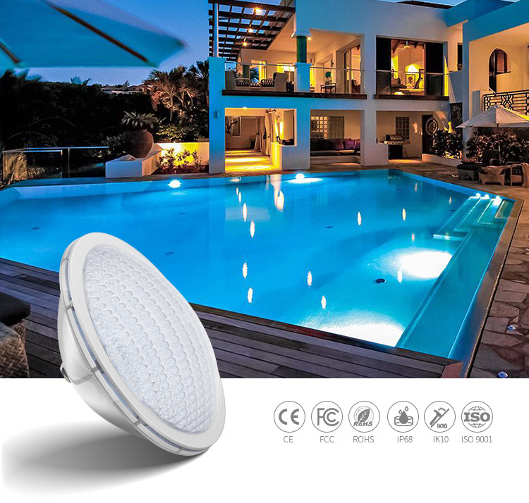 18W 12V AC/DC Par 56 LED Pool Light SS316 Screw Terminal Base SS316L PC Cover