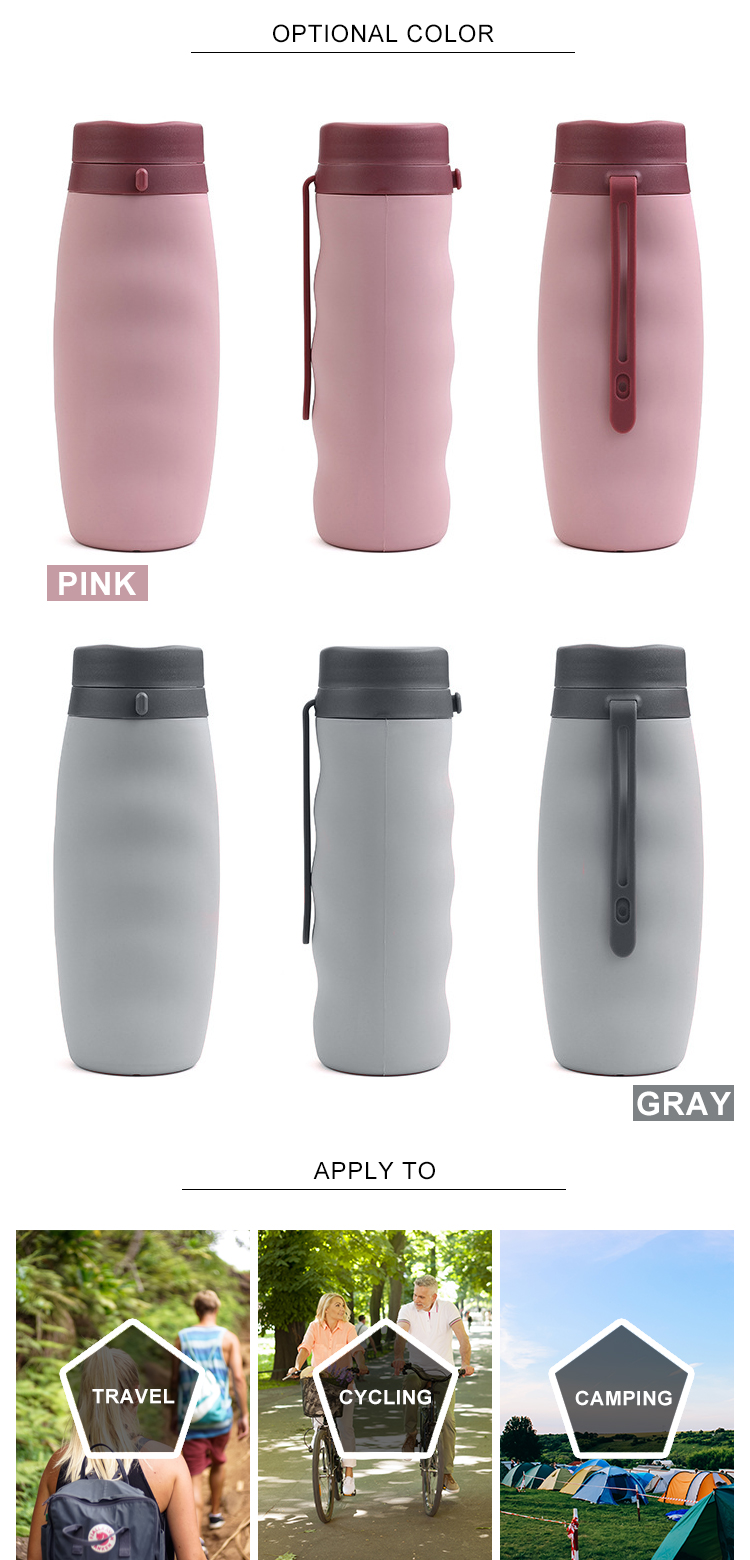 Lightweight 600Ml OEM Pink Collapsible Silicone Water Bottle