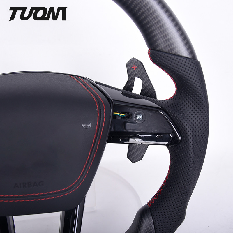 Audi Carbon Fiber Flat Bottom Steering Wheel With Black Perforated Leather
