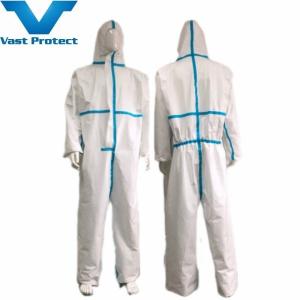 Quality Hooded Breathable Disposable White with Blue Tape Micro Film Suit 202 X 128cm wholesale