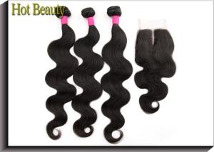 Quality High Density Brazilian Hair Bundles With Closure Natural Black 1b# wholesale