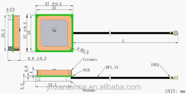 Passive Ceramic GPS Antenna Module with 1575 Frequency Polarization Intensity R.H.C.P