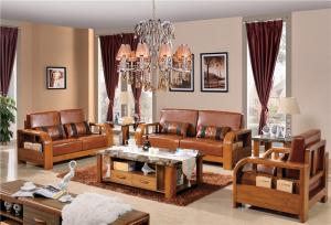 Quality modern solid wood sofa set with leather cushion wholesale