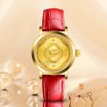 Custom Luxury Genuine Leather Golden Stainless Steel Quartz Watch For Ladies