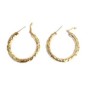 Quality 18K Yellow Gold Plated Brass Hoop Earring Texture Surface Brass Circle Earrings wholesale