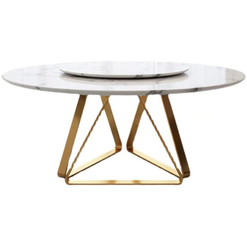 Dining Room Turntable Marble Top Circle Dining Table Polished