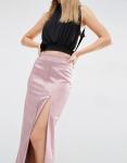 100% Polyester Women Satin Maxi Skirt with Zip-side Fastening