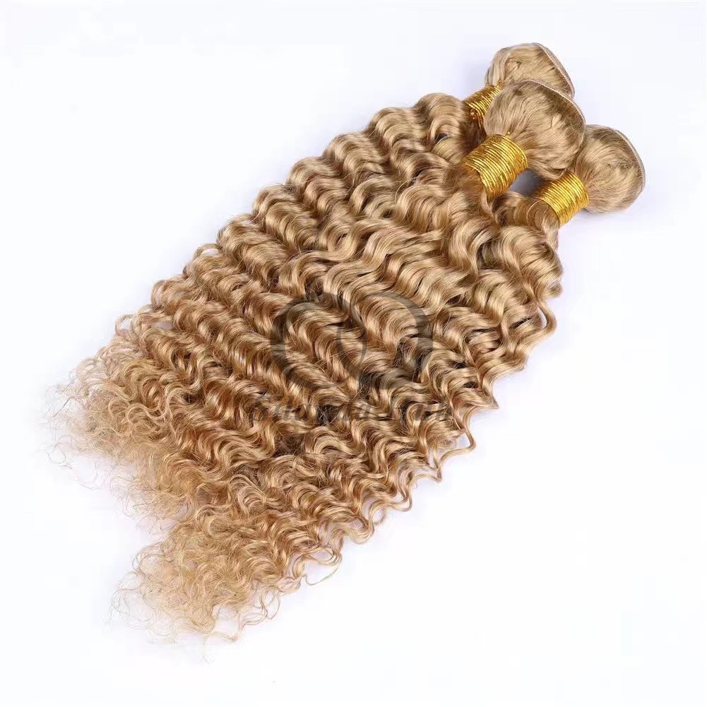 #27 Honey Blonde Deep Wave Remy Human Hair Bundles Sew In Weave Bundles Brazilian Bundle Deals