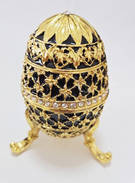 Decorative Earring Ring Trinket Holder Box Hand Painted Faberge Egg Style Hinged