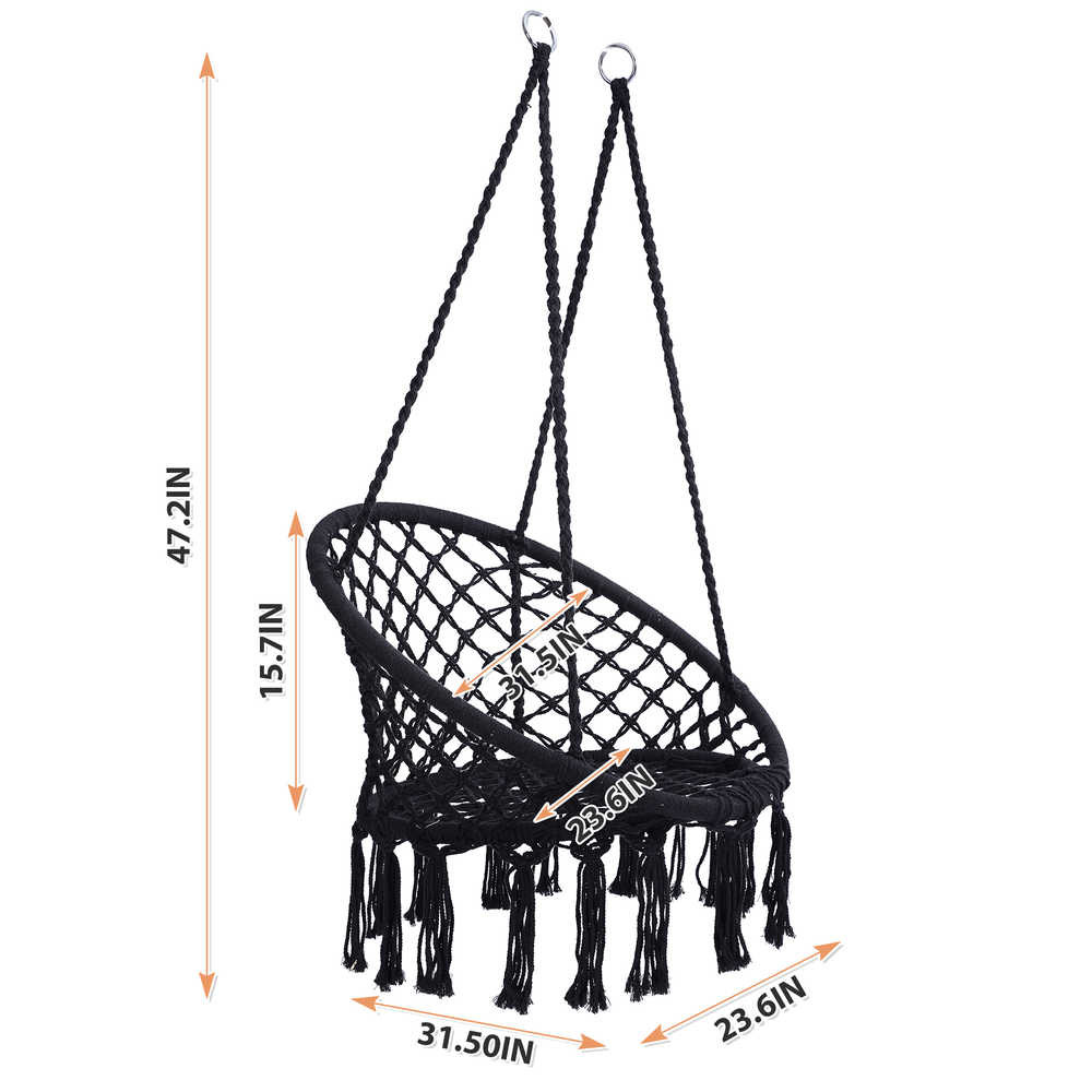 Max 330Lbs hanging Living Room Office Chair Cotton Rope Hammock Swing Chair