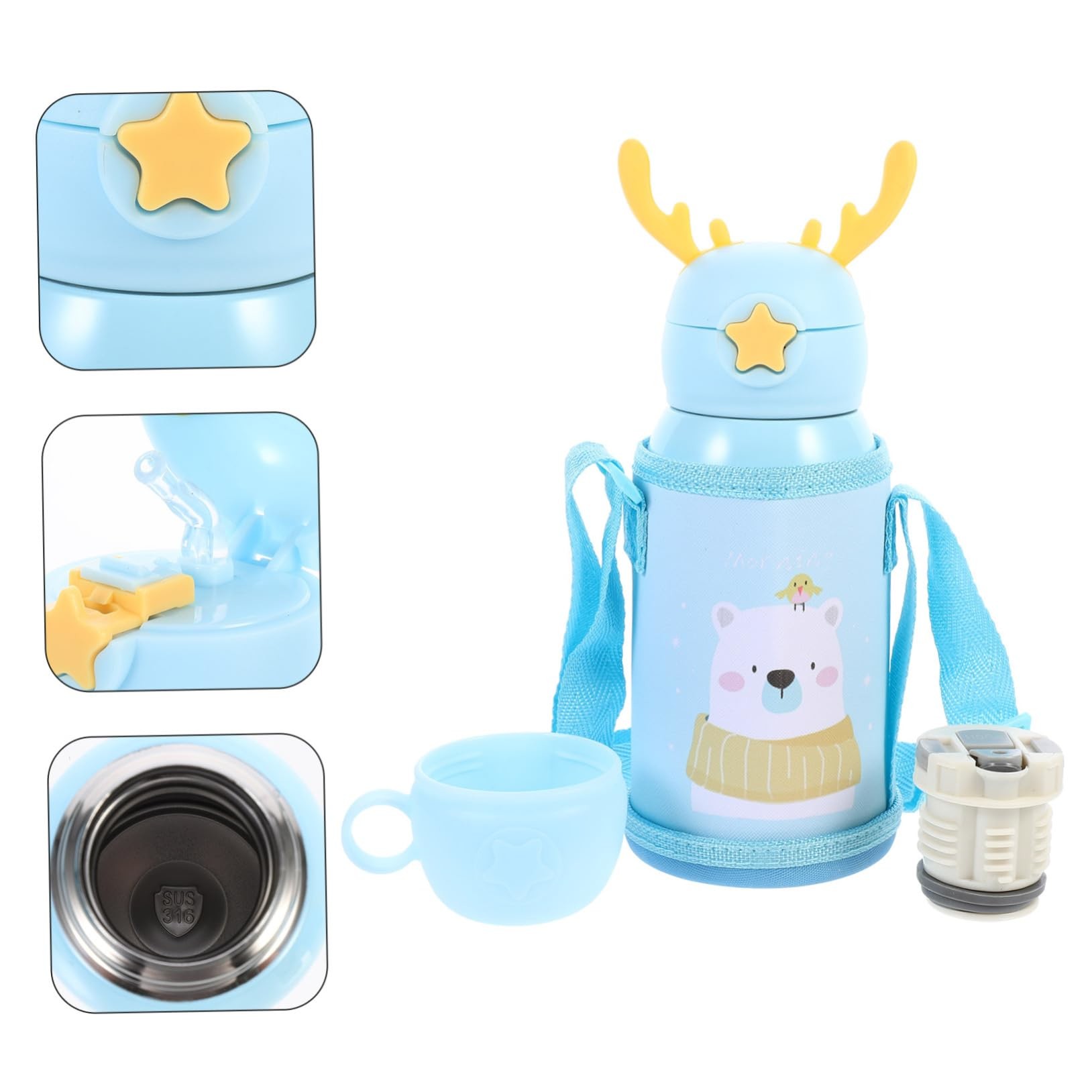Everyday Delights Stainless Steel Insulated Water Bottle With Cup, Straw And Bag 500ml