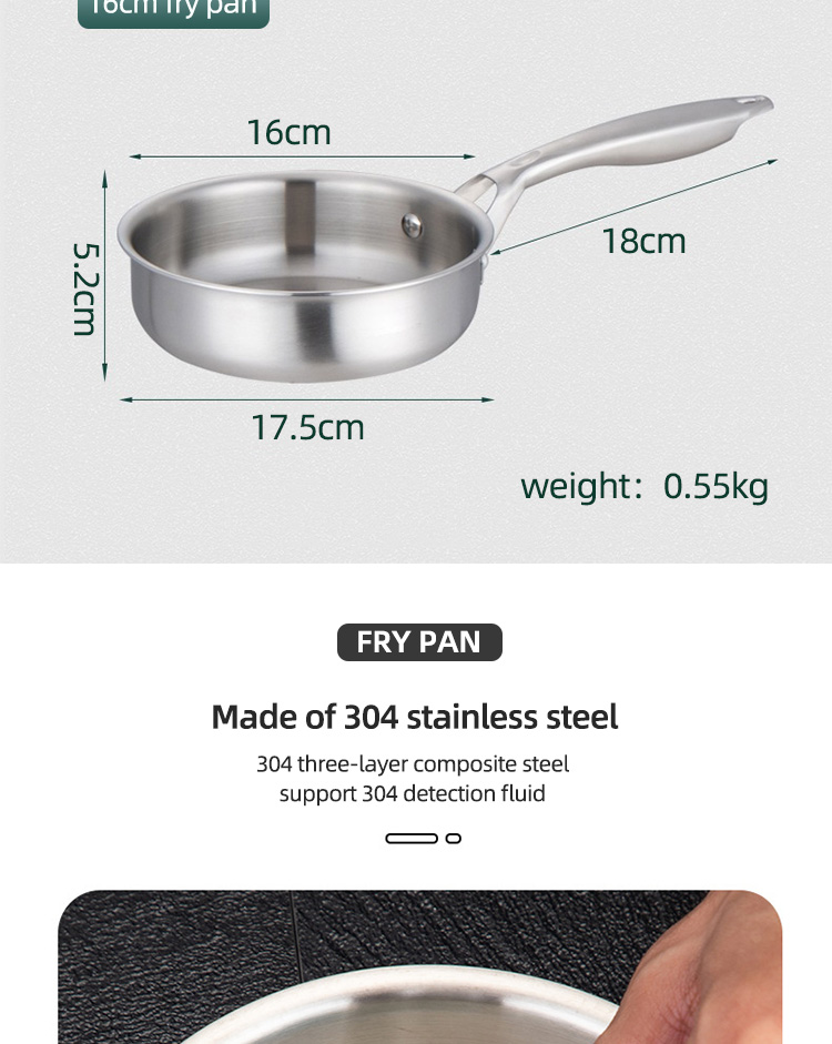 Wholesale Modern Panela 304 Stainless Steel Cookware Gas Induction Fry Pan With Anti-Heat Handle