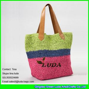 Quality LUDA striped ladies fashion crocheted paper straw tote bag wholesale