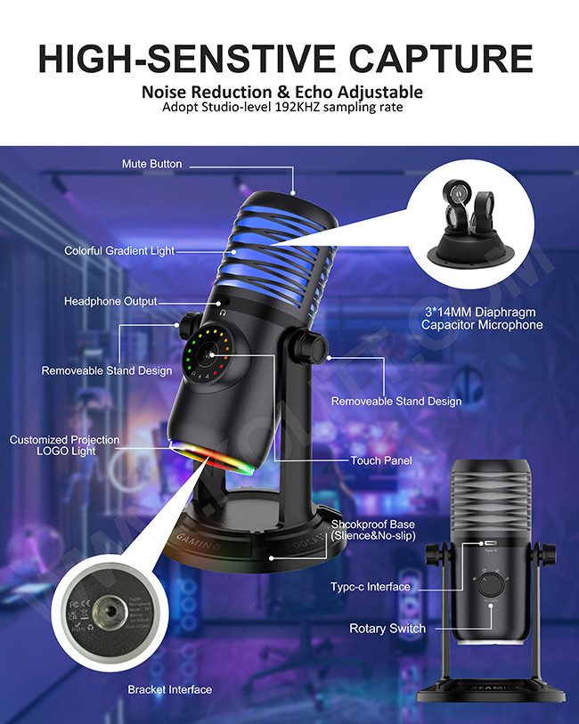 4 Pickup Patterns USB Condenser Microphone For PC / Mac / Gaming