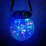 Crackle LED Solar Lights Patio Glass Hanging Lights Wishing Christmas Mason Jar