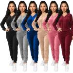 High Quality Velvet Custom Zip Hoodie Joggers Two Piece Velour Tracksuit Women