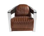 Stainless Steel Arm Top Grain Genuine Leather Aviation Sofa Three Seaters