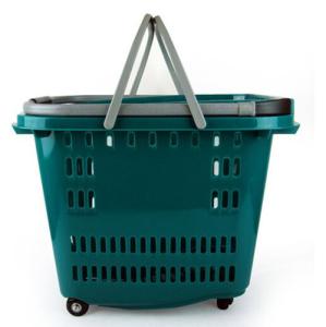 Quality Retail Supermarket Shopping Basket With Wheels , Collapsible Shopping Basket wholesale