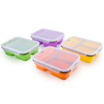 3 Compartment Lunch Containers 350mL 650mL Silicone Foldable Lunch Box
