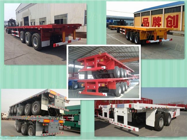 Three Axles 40 Feet Flatbed Container Trailer With Upright Front Board Trailer
