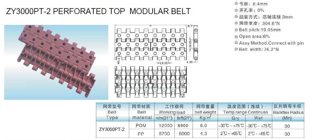 ZY3000PT-2 5935 Vacuum Top modular belts rexnord 5935 flat top modular belts food grade materials POM PP